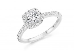 18ct White Gold Cushion & Round Brilliant Cut Diamond Halo Ring 1.05ct