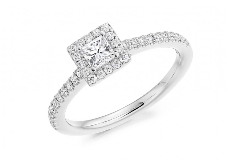 18ct White Gold Princess Cut Diamond Halo Ring 0.55ct