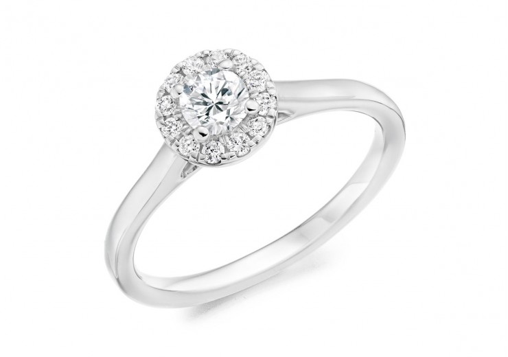 18ct White Gold Round Brilliant Cut Diamond Halo Ring 0.39ct