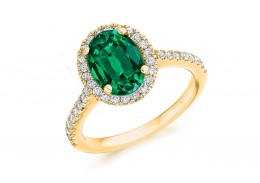 18ct Yellow Gold Emerald & Diamond Oval & Round Brilliant Cut Cluster Ring 2.15ct