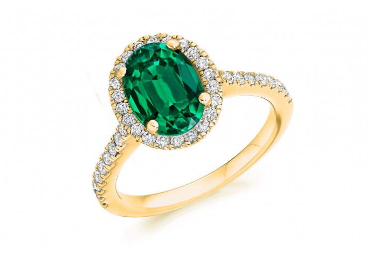 18ct Yellow Gold Emerald & Diamond Oval & Round Brilliant Cut Cluster Ring 2.15ct