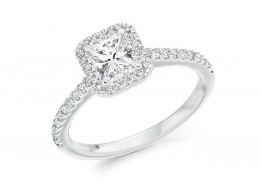 18ct White Gold Radiant Cut Diamond Halo Ring 0.82ct