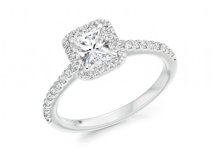 18ct White Gold Radiant Cut Diamond Halo Ring 0.82ct