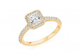 18ct Yellow Gold Radiant Cut Diamond Halo Ring 0.82ct