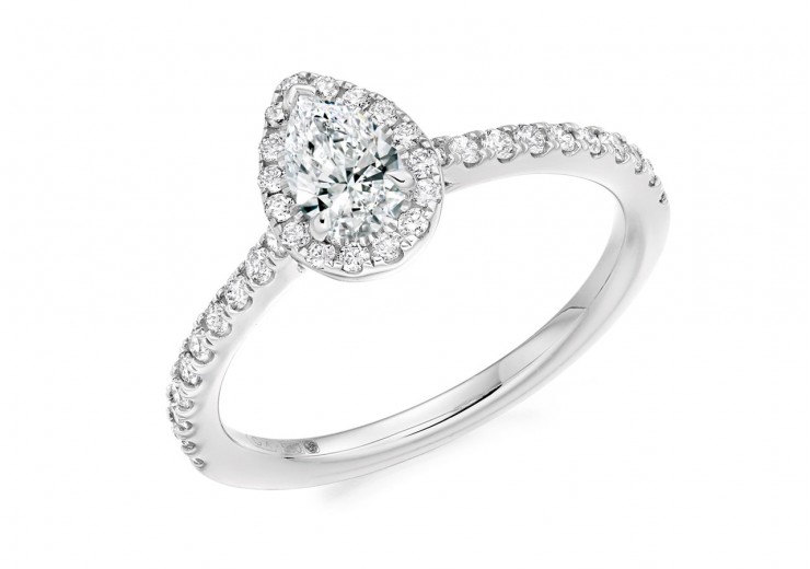 18ct White Gold Pear Cut Diamond Halo Ring 0.68ct