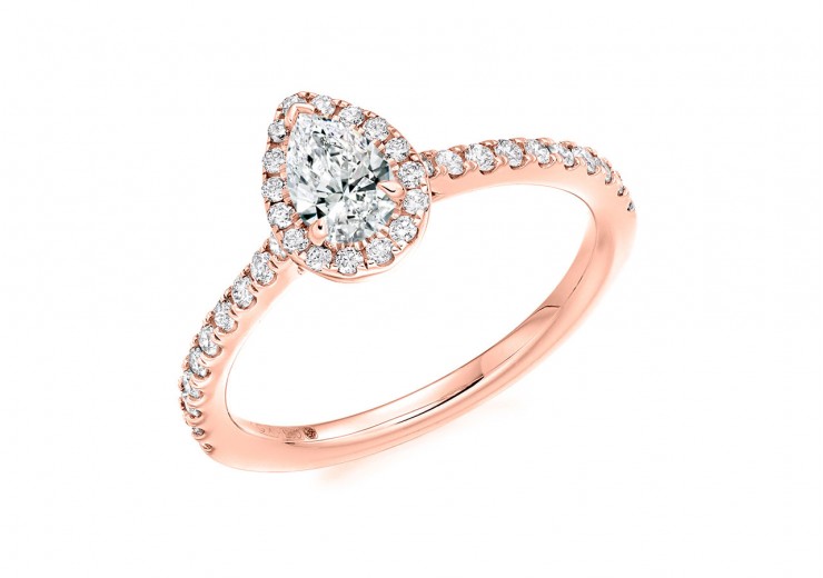 18ct Rose Gold Pear Cut Diamond Halo Ring 0.68ct