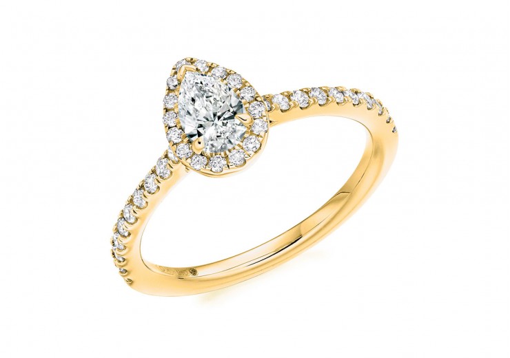 18ct Yellow Gold Pear Cut Diamond Halo Ring 0.68ct