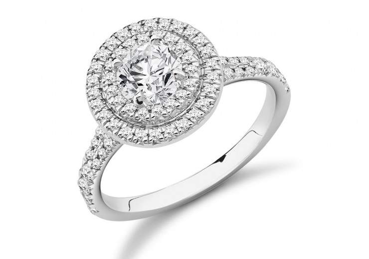 18ct White Gold Round Brilliant Diamond Double Halo Ring 1.20ct