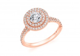 18ct Rose Gold Round Brilliant Diamond Double Halo Ring 1.20ct