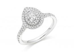 18ct White Gold Pear & Round Brilliant Cut Diamond Halo Ring 0.75ct