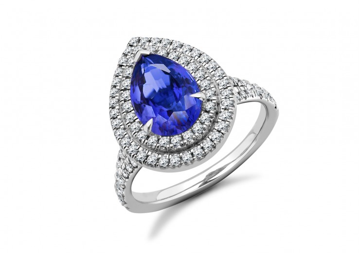 18ct White Gold Tanzanite & Diamond Pear & Round Brilliant Cut Cluster Ring 2.30ct