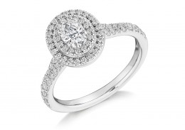 18ct White Gold Oval Cut Diamond Double Halo Ring 0.88ct