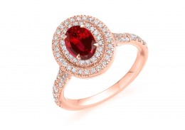 18ct Rose Gold Ruby & Diamond Oval & Round Brilliant Cut Cluster Ring 1.41ct