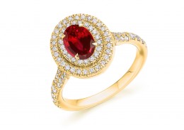 18ct Yellow Gold Ruby & Diamond Oval & Round Brilliant Cut Cluster Ring 1.41ct