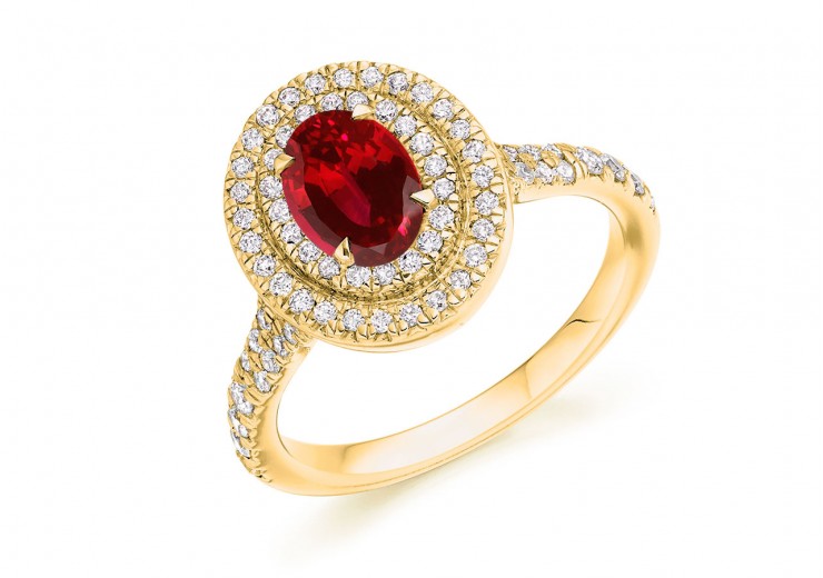 18ct Yellow Gold Ruby & Diamond Oval & Round Brilliant Cut Cluster Ring 1.41ct