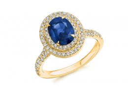 18ct Yellow Gold Sapphire & Diamond Oval & Round Brilliant Cut Cluster Ring 2.85ct