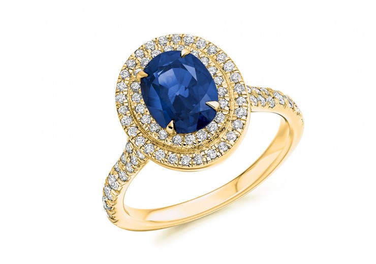 18ct Yellow Gold Sapphire & Diamond Oval & Round Brilliant Cut Cluster Ring 2.85ct