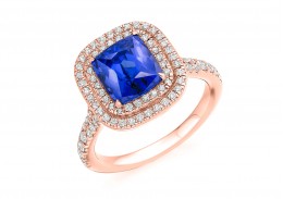 18ct Rose Gold Tanzanite & Diamond Radiant & Round Brilliant Cut Cluster Ring 3.41ct