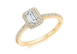 18ct Yellow Gold Emerald Cut Diamond Halo Ring 0.69ct