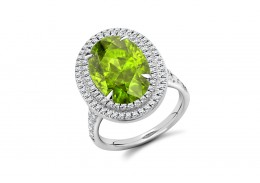 18ct White Gold Peridot & Diamond Oval & Round Brilliant Cut Cluster Ring 7.10ct