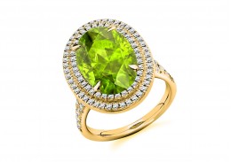 18ct Yellow Gold Peridot & Diamond Oval & Round Brilliant Cut Cluster Ring 7.10ct