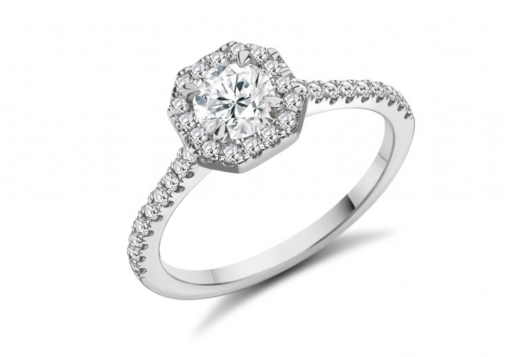 18ct White Gold Round Brilliant Cut Diamond Halo Ring 0.75ct