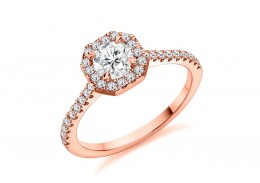 18ct Rose Gold Round Brilliant Cut Diamond Halo Ring 0.75ct