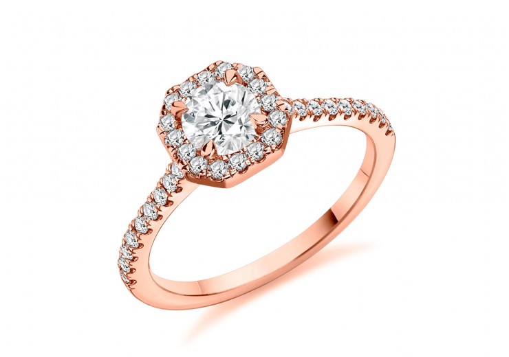 18ct Rose Gold Round Brilliant Cut Diamond Halo Ring 0.75ct