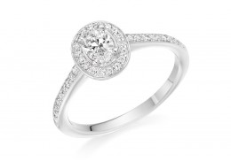 18ct White Gold Oval & Round Brilliant Cut Diamond Halo Ring 0.63ct