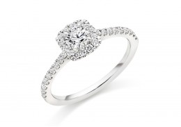 18ct White Gold Round Brilliant Cut Diamond Halo Ring 0.65ct