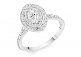 18ct White Gold Marquise Cut Diamond Double Halo Ring 0.70ct