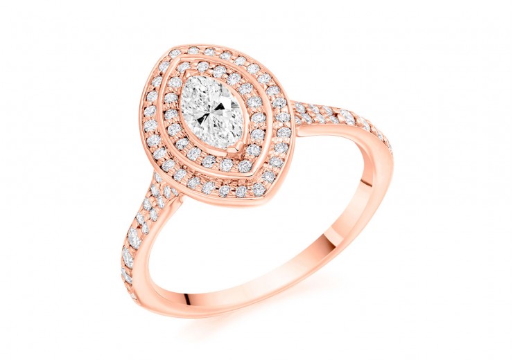 18ct Rose Gold Marquise Cut Diamond Double Halo Ring 0.70ct