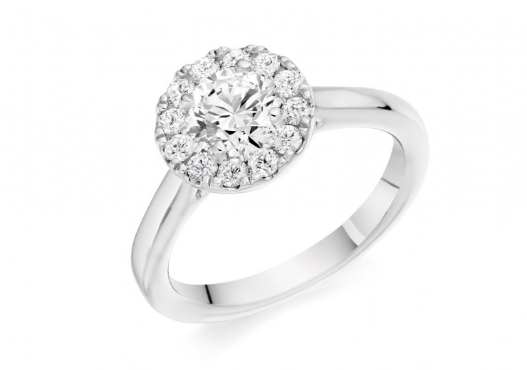 18ct White Gold Round Brilliant Cut Diamond Solitaire Halo Ring 0.85ct