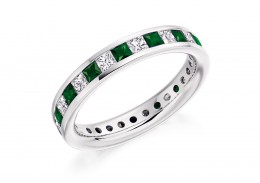 18ct White Gold Emerald & Diamond Princess Cut Full Eternity Ring 2.21ct