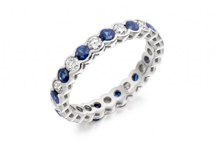 18ct White Gold Sapphire & Diamond Round Brilliant Cut Full Eternity Ring 1.89ct