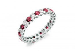 18ct White Gold Ruby & Diamond Round Brilliant Cut Full Eternity Ring 1.89ct