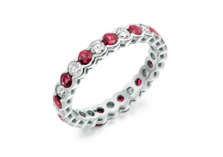 18ct White Gold Ruby & Diamond Round Brilliant Cut Full Eternity Ring 1.89ct