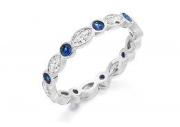 18ct White Gold Sapphire & Diamond Marquise & Round Brilliant Cut Full Eternity Ring 1.28ct