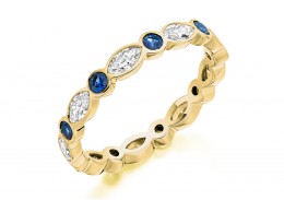 18ct Yellow Gold Sapphire & Diamond Marquise & Round Brilliant Cut Full Eternity Ring 1.28ct