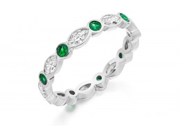 18ct White Gold Emerald & Diamond Marquise & Round Brilliant Cut Full Eternity Ring 1.32ct