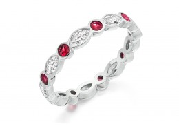 18ct White Gold Ruby & Diamond Marquise & Round Brilliant Cut Full Eternity Ring 1.32ct