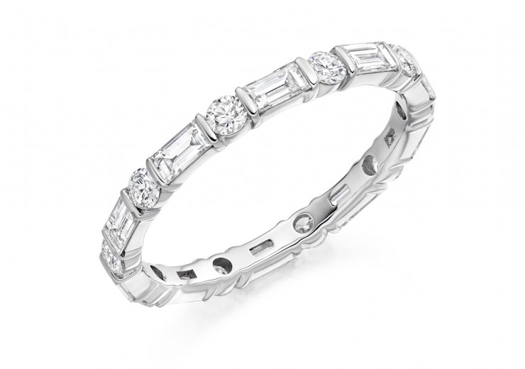 18ct White Gold Baguette & Round Brilliant Cut Full Eternity Ring 1.20ct