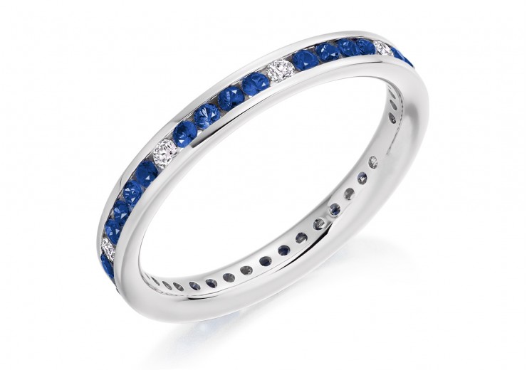 18ct White Gold Sapphire & Diamond Round Brilliant Cut Full Eternity Ring 0.67ct
