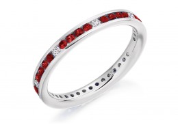 18ct White Gold Ruby & Diamond Round Brilliant Cut Full Eternity Ring 0.67ct