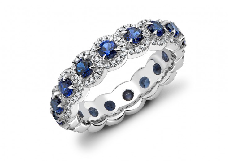 18ct White Gold Sapphire & Diamond Round Brilliant Cut Full Eternity Ring 2.15ct