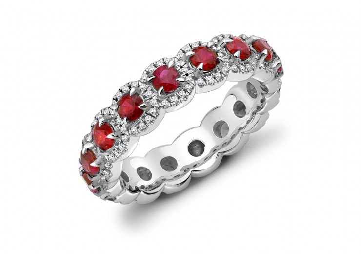 18ct White Gold Ruby & Diamond Round Brilliant Cut Full Eternity Ring 2.01ct