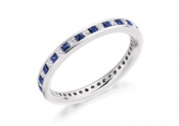 18ct White Gold Sapphire & Diamond Princess Cut Full Eternity Ring 1.10ct