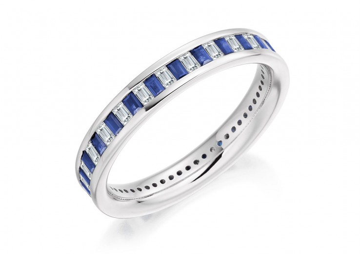 18ct White Gold Sapphire & Diamond Baguette Cut Full Eternity Ring 1.17ct