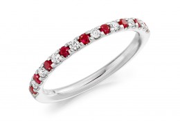 18ct White Gold Ruby & Diamond Round Brilliant Cut Half Eternity Ring 0.38ct