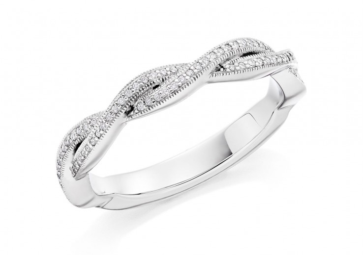 18ct White Gold Round Brilliant Cut Diamond Twist Half Eternity Ring 0.12ct